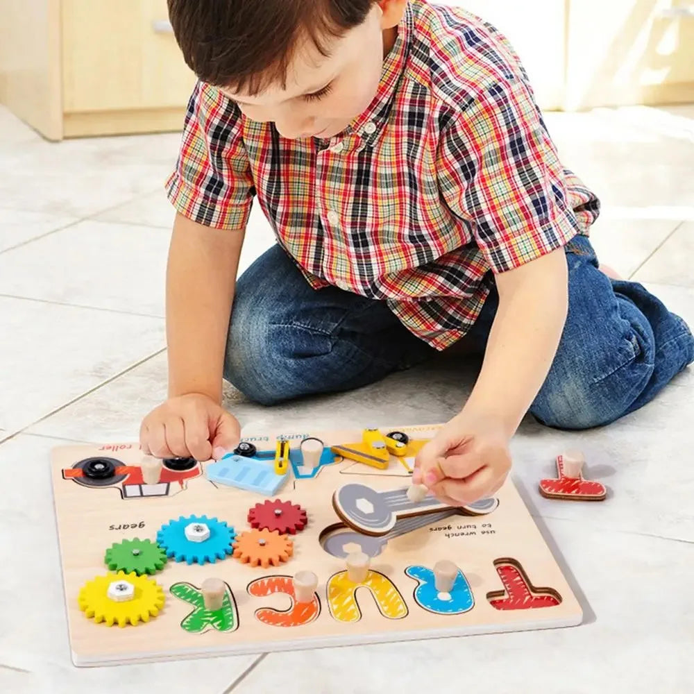 Montessori Wooden Backboard - Tools and Trucks