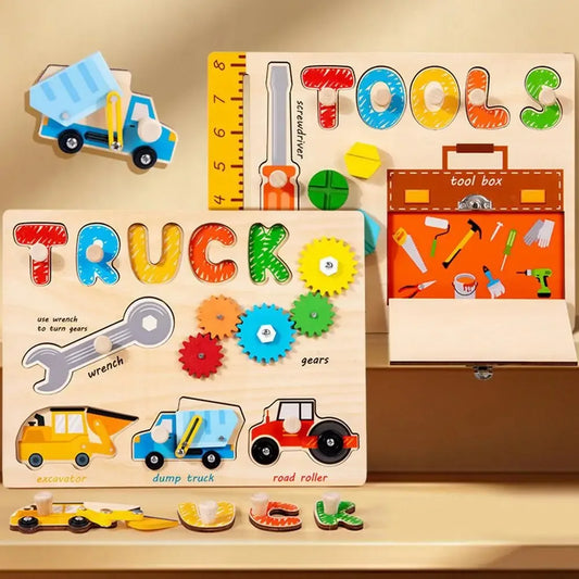 Montessori Wooden Backboard - Tools and Trucks